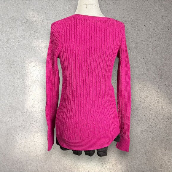 Sonoma Cable Knit V-Neck Sweater Women's XS Pink Long Sleeve Pullover Y2K Preppy - Picture 2 of 9